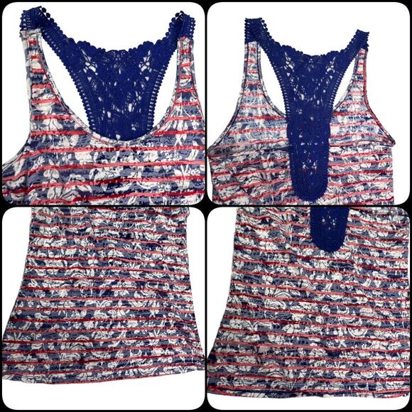 Bit & Bridle Burnout Tank Top Racerback Patriotic Red White & Blue Small - Picture 4 of 13